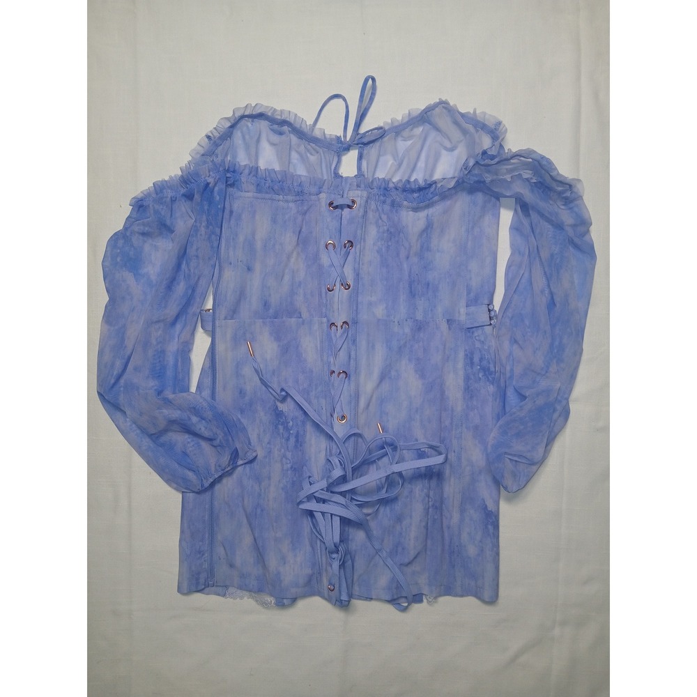 Savage X Fenty Blue Marble Lace Up Corset Mini Dress Sheer Mesh XL - Picture 3 of 13